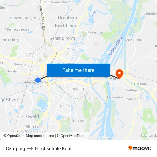 Camping to Hochschule Kehl map