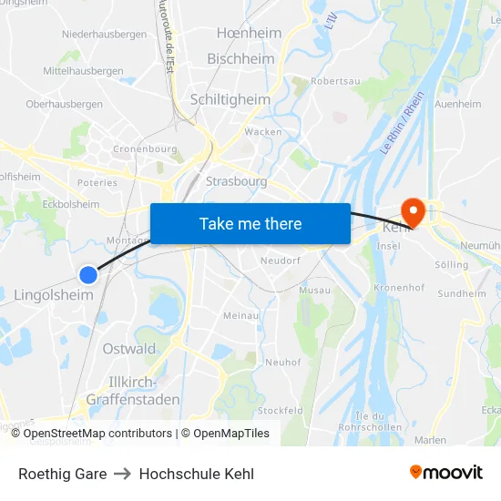 Roethig Gare to Hochschule Kehl map