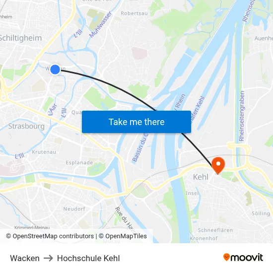 Wacken to Hochschule Kehl map