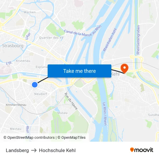 Landsberg to Hochschule Kehl map
