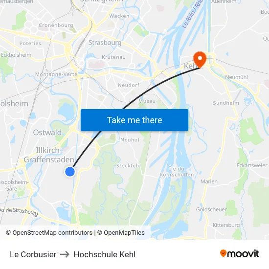 Le Corbusier to Hochschule Kehl map