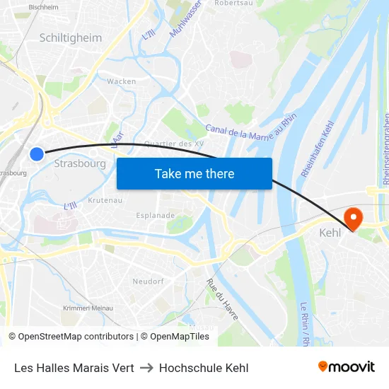Les Halles Marais Vert to Hochschule Kehl map