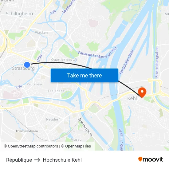 République to Hochschule Kehl map