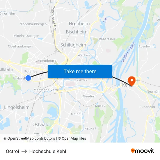 Octroi to Hochschule Kehl map