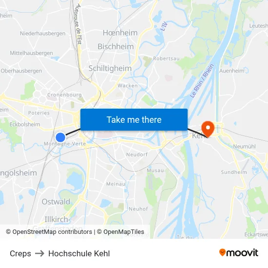 Creps to Hochschule Kehl map