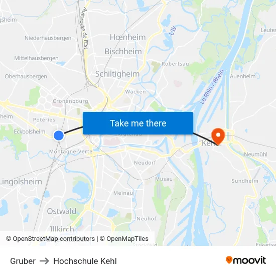 Gruber to Hochschule Kehl map