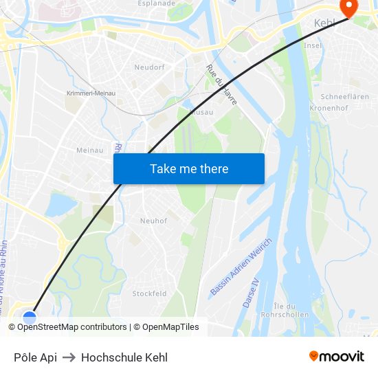 Pôle Api to Hochschule Kehl map