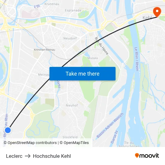 Leclerc to Hochschule Kehl map