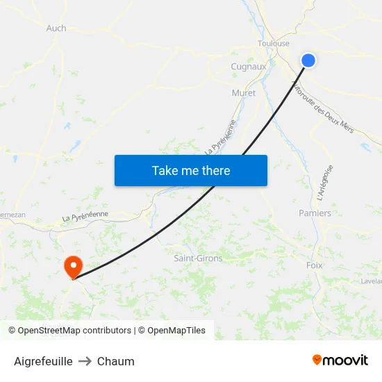 Aigrefeuille to Chaum map