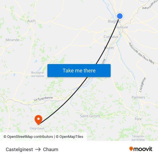 Castelginest to Chaum map