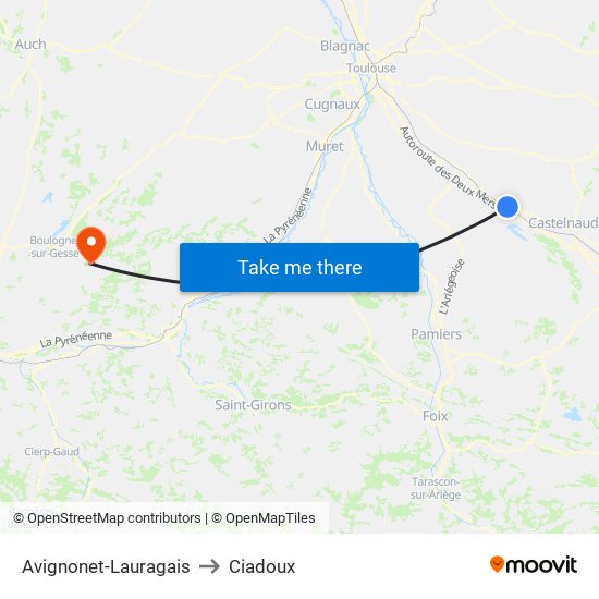 Avignonet-Lauragais to Ciadoux map