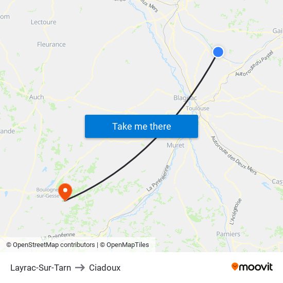 Layrac-Sur-Tarn to Ciadoux map