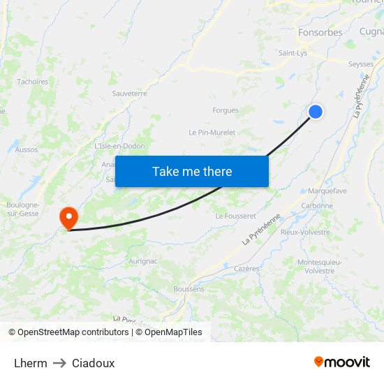 Lherm to Ciadoux map