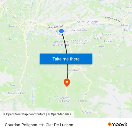 Gourdan-Polignan to Cier-De-Luchon map