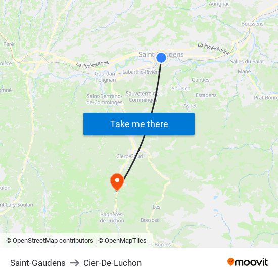 Saint-Gaudens to Cier-De-Luchon map