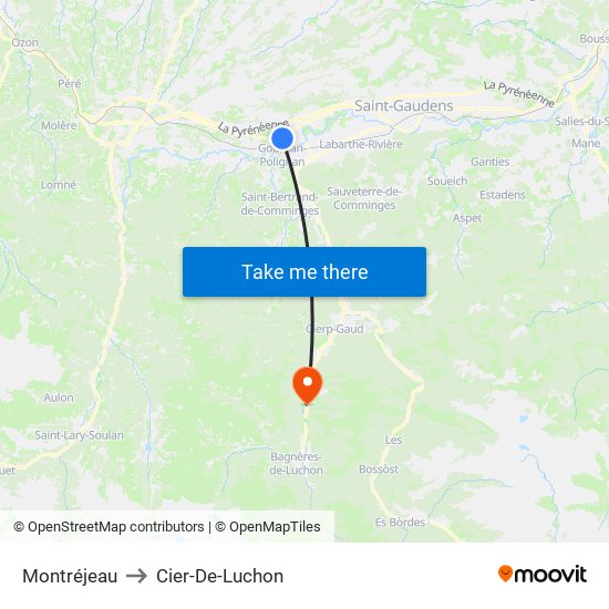 Montréjeau to Cier-De-Luchon map