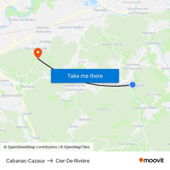 Cabanac-Cazaux to Cier-De-Rivière map