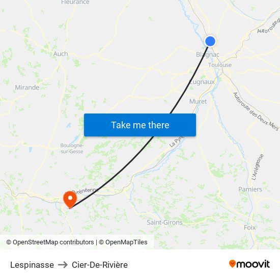 Lespinasse to Cier-De-Rivière map