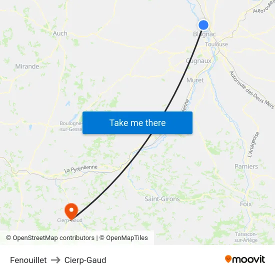 Fenouillet to Cierp-Gaud map