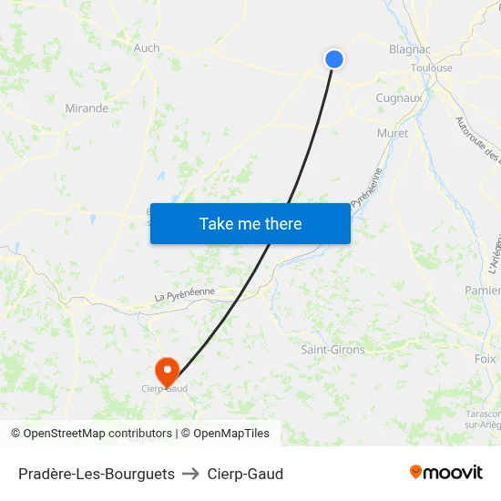 Pradère-Les-Bourguets to Cierp-Gaud map