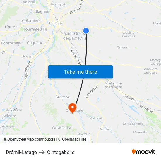 Drémil-Lafage to Cintegabelle map