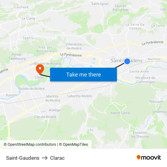 Saint-Gaudens to Clarac map