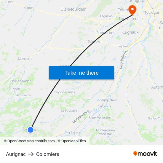 Aurignac to Colomiers map