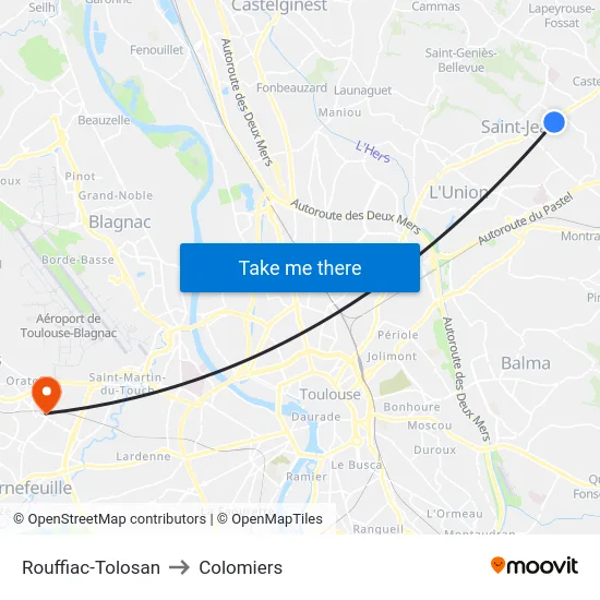 Rouffiac-Tolosan to Colomiers map