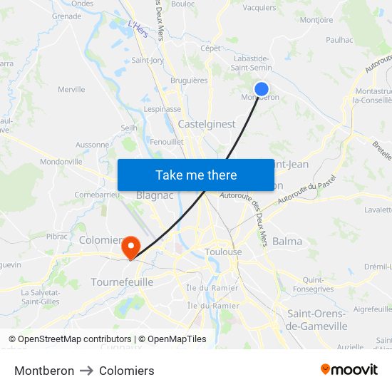 Montberon to Colomiers map