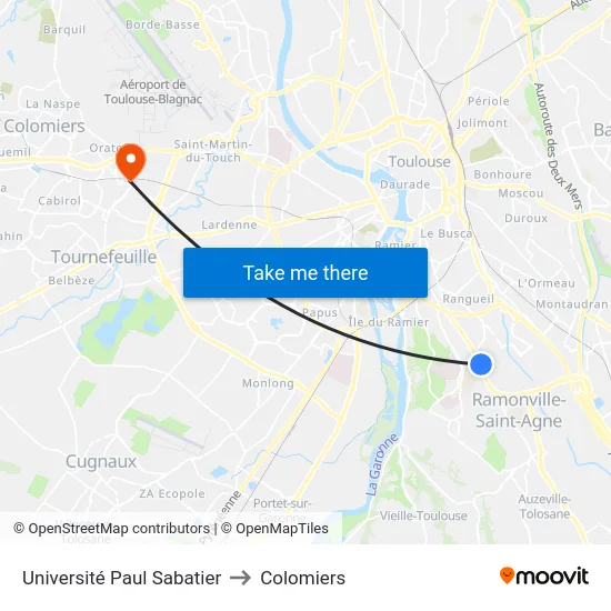 Université Paul Sabatier to Colomiers map
