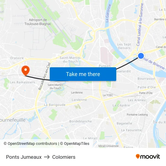 Ponts Jumeaux to Colomiers map