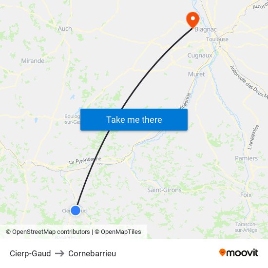 Cierp-Gaud to Cornebarrieu map