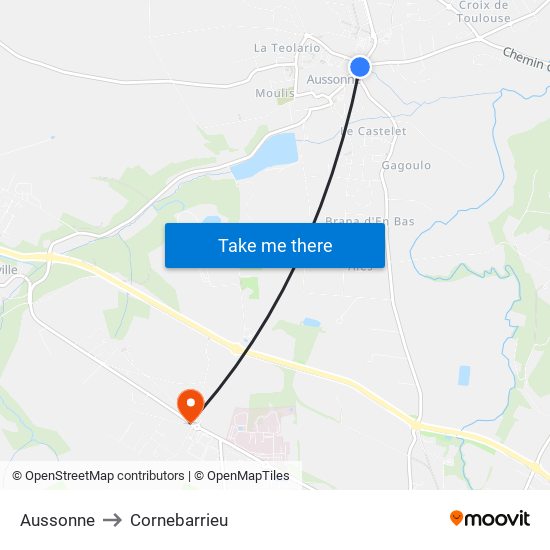Aussonne to Cornebarrieu map