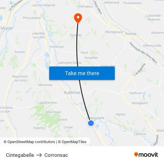 Cintegabelle to Corronsac map