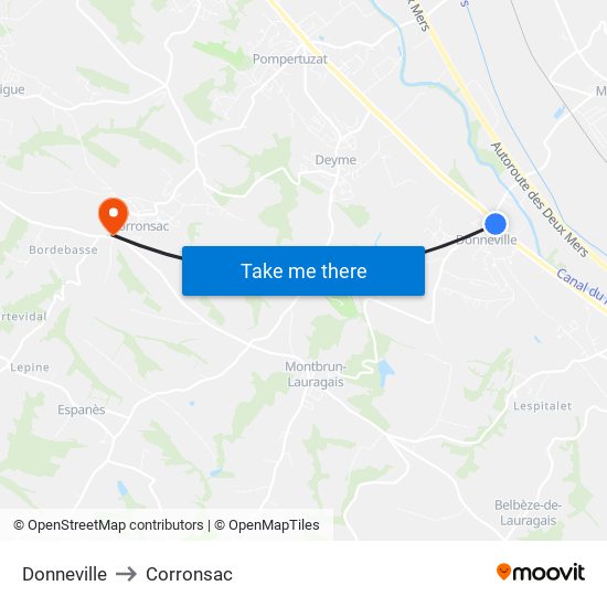 Donneville to Corronsac map