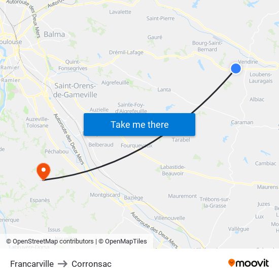 Francarville to Corronsac map