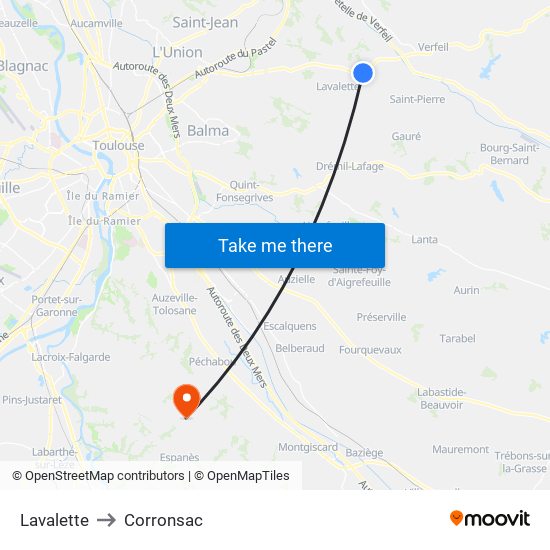 Lavalette to Corronsac map