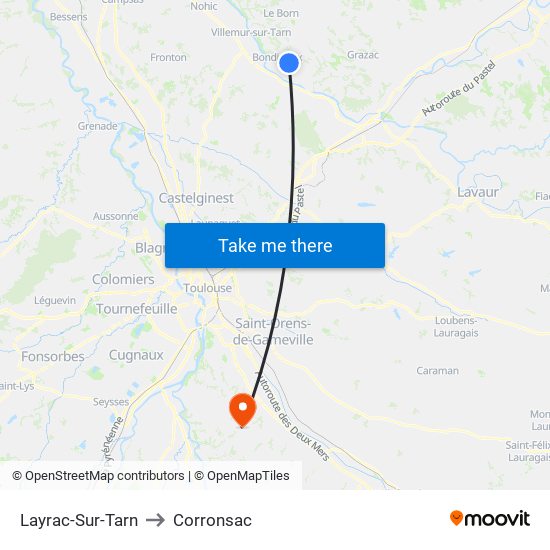 Layrac-Sur-Tarn to Corronsac map