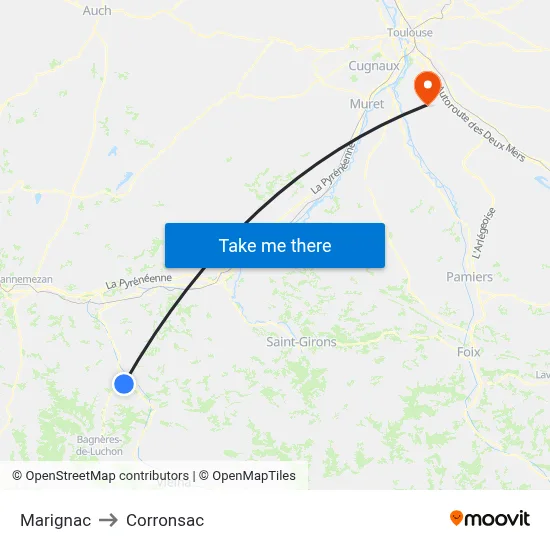 Marignac to Corronsac map