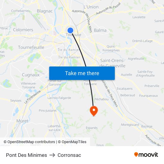 Pont Des Minimes to Corronsac map