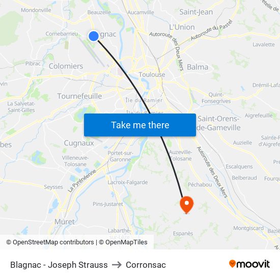 Blagnac - Joseph Strauss to Corronsac map