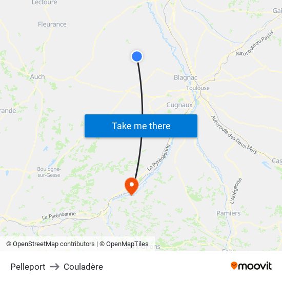 Pelleport to Couladère map