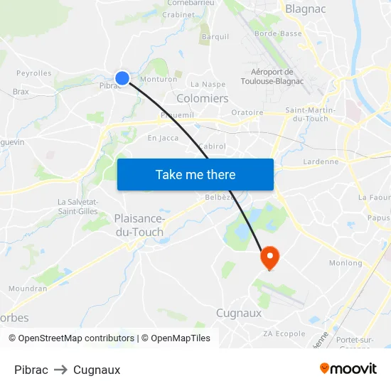 Pibrac to Cugnaux map