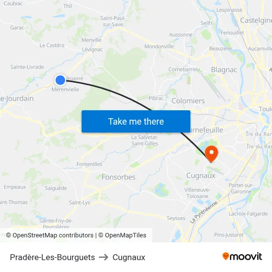 Pradère-Les-Bourguets to Cugnaux map
