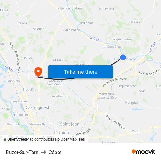 Buzet-Sur-Tarn to Cépet map