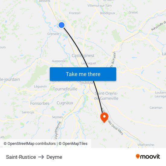 Saint-Rustice to Deyme map