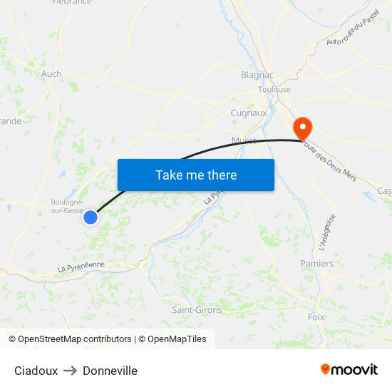 Ciadoux to Donneville map