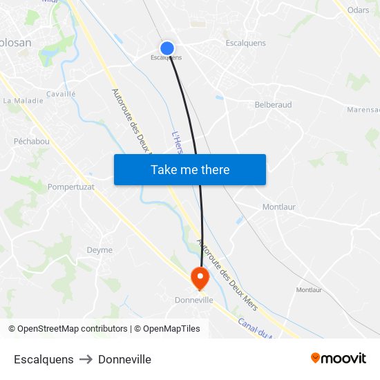 Escalquens to Donneville map