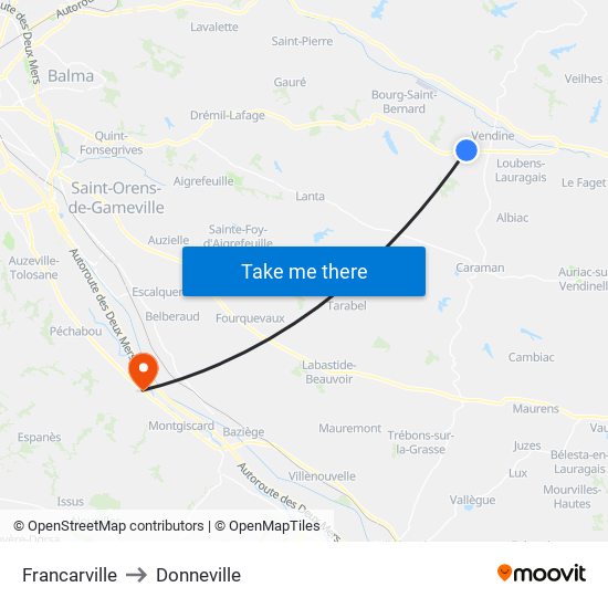 Francarville to Donneville map