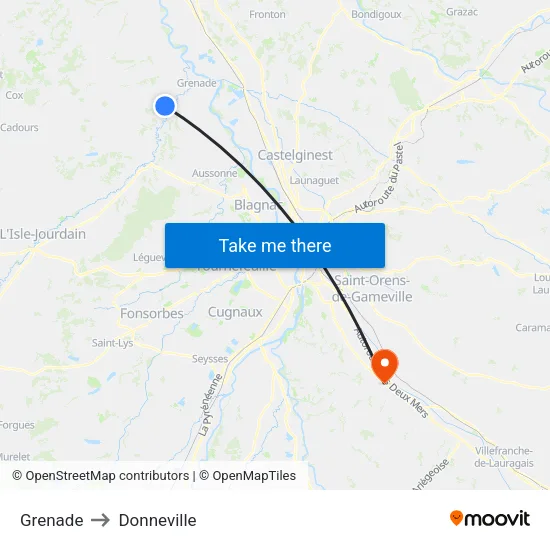 Grenade to Donneville map